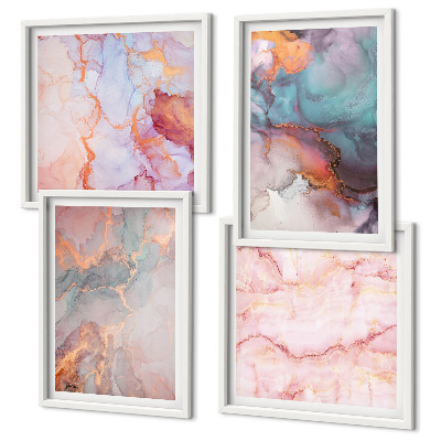 Set de 4 cuadros para salón patrones abstractos en tonos pastel