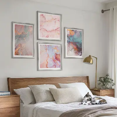 Set de 4 cuadros para salón con patrones abstractos en tonos pastel