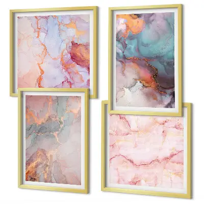 Set de 4 cuadros para salón con patrones abstractos en tonos pastel