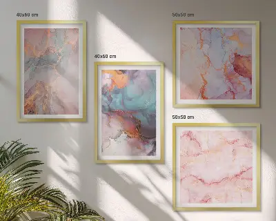 Set de 4 cuadros para salón con patrones abstractos en tonos pastel