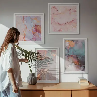 Set de 4 cuadros para salón con patrones abstractos en tonos pastel