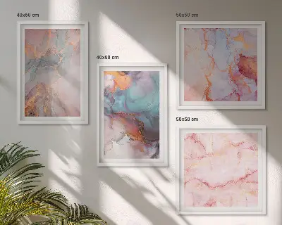 Set de 4 cuadros para salón con patrones abstractos en tonos pastel