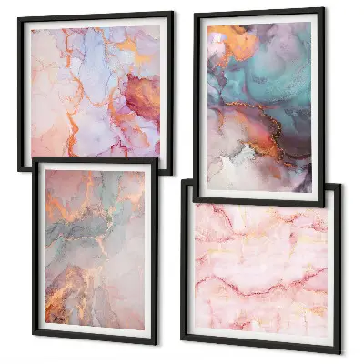 Set de 4 cuadros para salón con patrones abstractos en tonos pastel