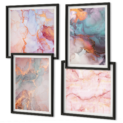 Set de 4 cuadros para salón patrones abstractos en tonos pastel