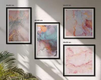 Set de 4 cuadros para salón con patrones abstractos en tonos pastel
