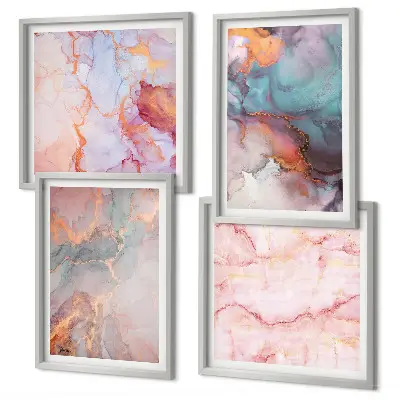 Set de 4 cuadros para salón con patrones abstractos en tonos pastel