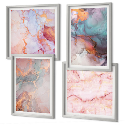 Set de 4 cuadros para salón patrones abstractos en tonos pastel