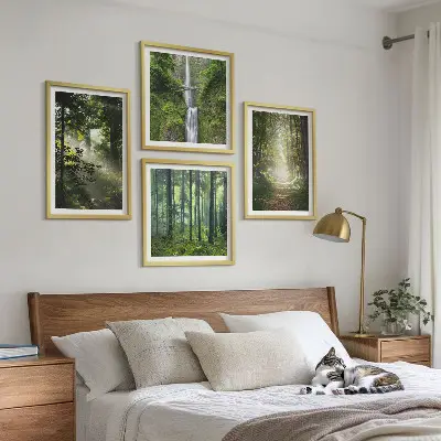 Galería de pared bosques verdes con rayos de luz