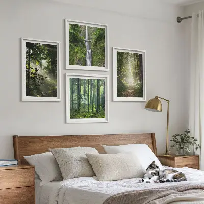 Galería de pared bosques verdes con rayos de luz