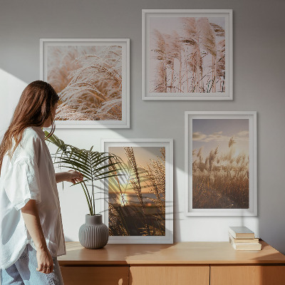Set de cuadros modernos para salón atardecer bohemio en un campo de hierba