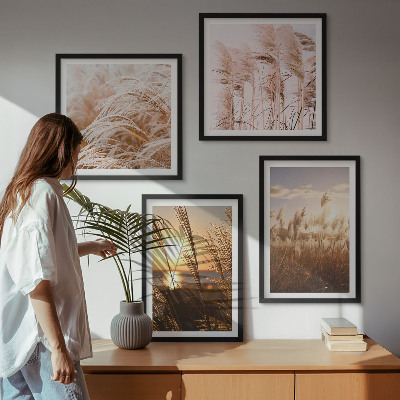 Set de cuadros modernos para salón atardecer bohemio en un campo de hierba