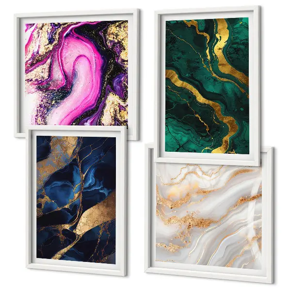 Set de 4 cuadros para salón con diseño de mármol abstracto