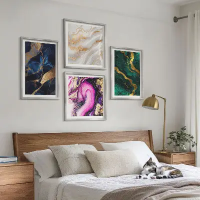Set de 4 cuadros para salón con diseño de mármol abstracto