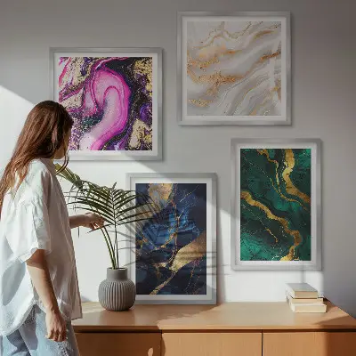 Set de 4 cuadros para salón con diseño de mármol abstracto