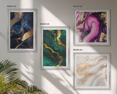 Set de 4 cuadros para salón Mármol abstracto con pinturas