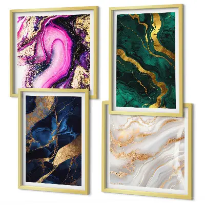 Set de 4 cuadros para salón con diseño de mármol abstracto