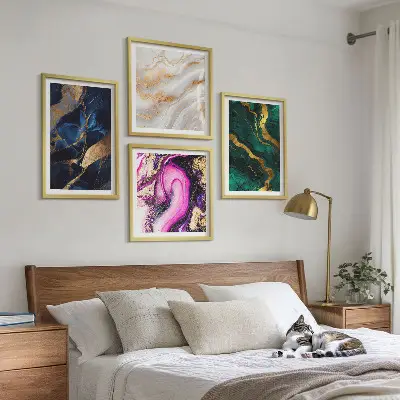 Set de 4 cuadros para salón con diseño de mármol abstracto