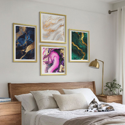 Set de 4 cuadros para salón Mármol abstracto con pinturas