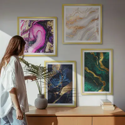 Set de 4 cuadros para salón con diseño de mármol abstracto