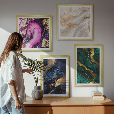 Set de 4 cuadros para salón Mármol abstracto con pinturas