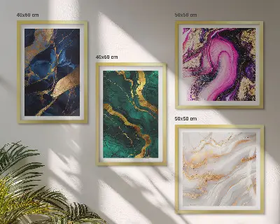 Set de 4 cuadros para salón con diseño de mármol abstracto