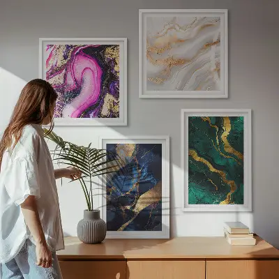 Set de 4 cuadros para salón con diseño de mármol abstracto