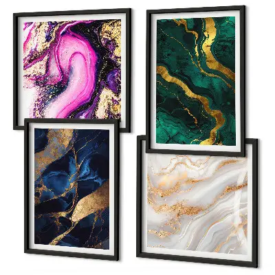 Set de 4 cuadros para salón con diseño de mármol abstracto