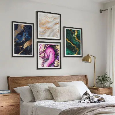 Set de 4 cuadros para salón con diseño de mármol abstracto