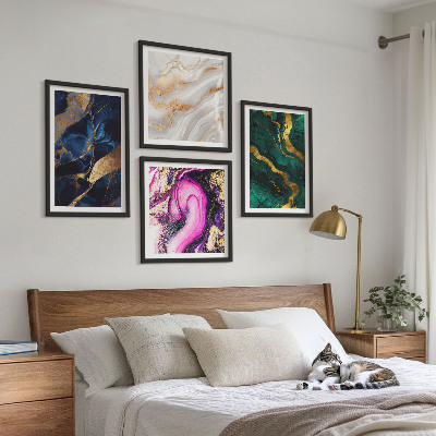 Set de 4 cuadros para salón Mármol abstracto con pinturas