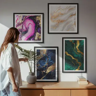 Set de 4 cuadros para salón con diseño de mármol abstracto