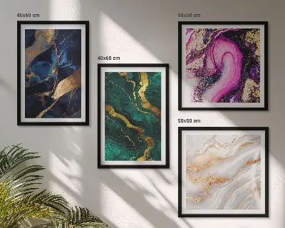 Set de 4 cuadros para salón con diseño de mármol abstracto
