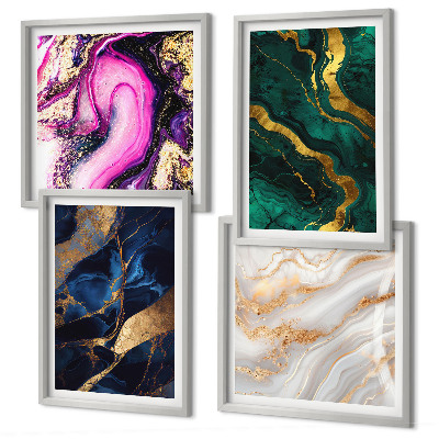 Set de 4 cuadros para salón Mármol abstracto con pinturas