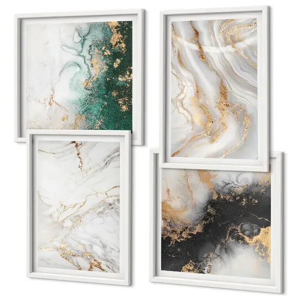 Galería de pared con patrones abstractos en blanco, negro y verde