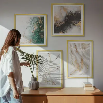 Galería de pared con patrones abstractos en blanco, negro y verde