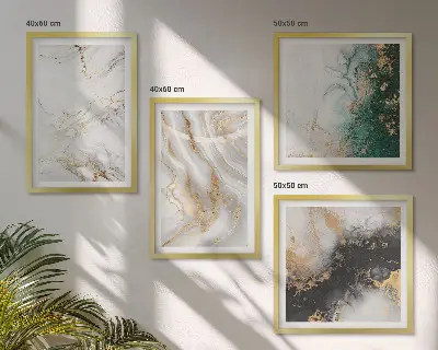 Galería de pared con patrones abstractos en blanco, negro y verde