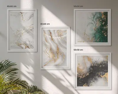 Galería de pared con patrones abstractos en blanco, negro y verde