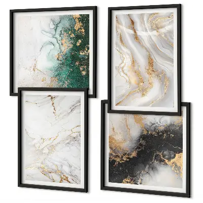 Galería de pared con patrones abstractos en blanco, negro y verde