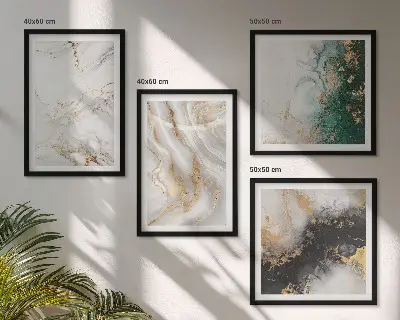Galería de pared con patrones abstractos en blanco, negro y verde
