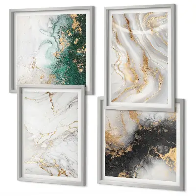 Galería de pared con patrones abstractos en blanco, negro y verde