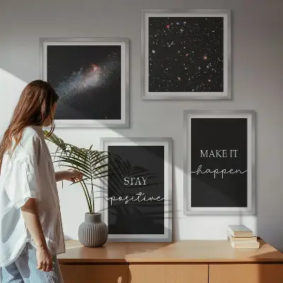 Set de cuadros modernos para salón con eslóganes motivacionales de estrellas y espacio