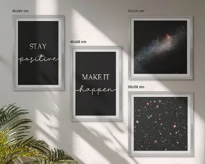 Set de cuadros modernos para salón con eslóganes motivacionales de estrellas y espacio
