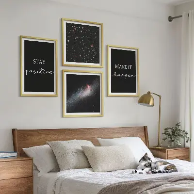 Set de cuadros modernos para salón con eslóganes motivacionales de estrellas y espacio