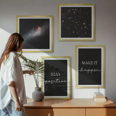 Set de cuadros modernos para salón con eslóganes motivacionales de estrellas y espacio