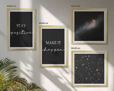 Set de cuadros modernos para salón con eslóganes motivacionales de estrellas y espacio