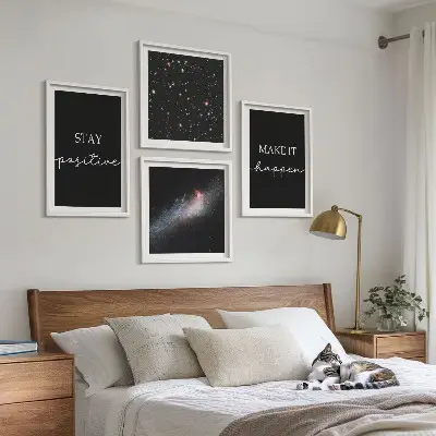 Set de cuadros modernos para salón con eslóganes motivacionales de estrellas y espacio