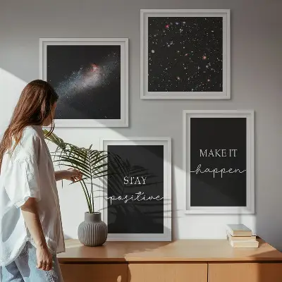 Set de cuadros modernos para salón con eslóganes motivacionales de estrellas y espacio