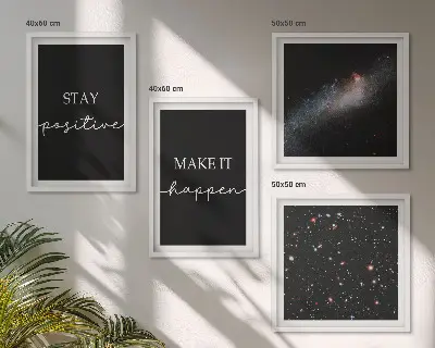 Set de cuadros modernos para salón con eslóganes motivacionales de estrellas y espacio