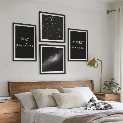 Set de cuadros modernos para salón con eslóganes motivacionales de estrellas y espacio