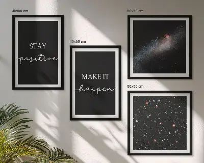 Set de cuadros modernos para salón con eslóganes motivacionales de estrellas y espacio