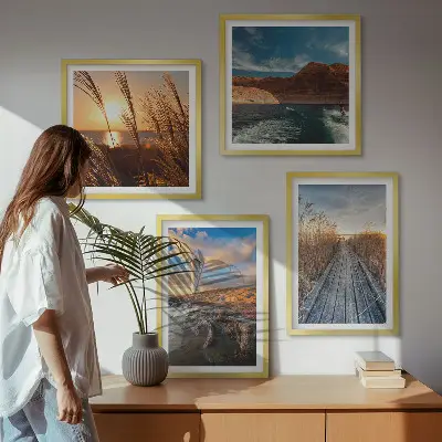 Set de 4 cuadros para salón con diseño de muelle de hierba del faro